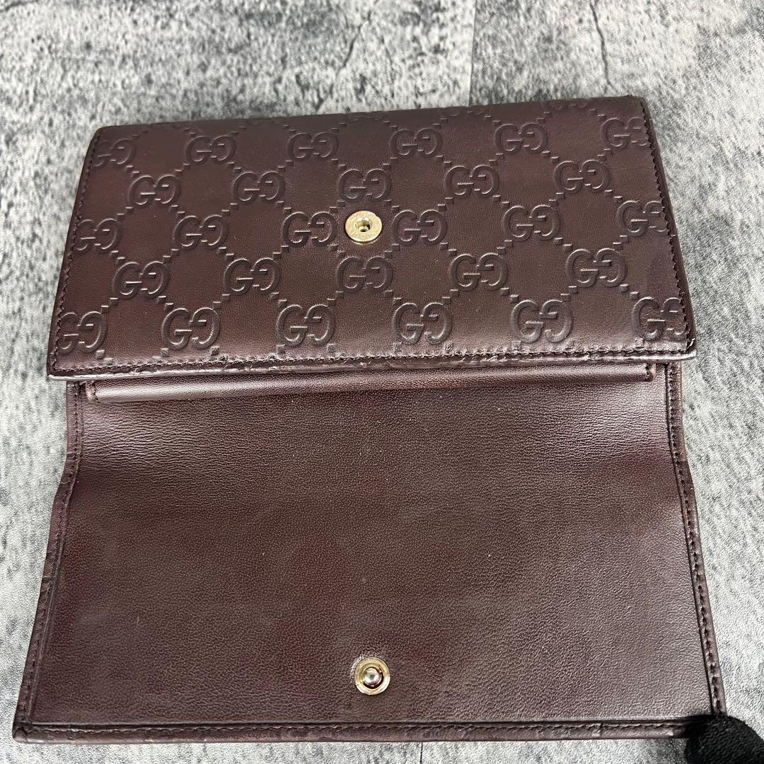 GUCCI GG シマ レザー 長財布 ダークブラウン