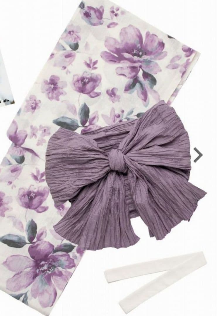 紫色花柄浴衣・リボン帯セット