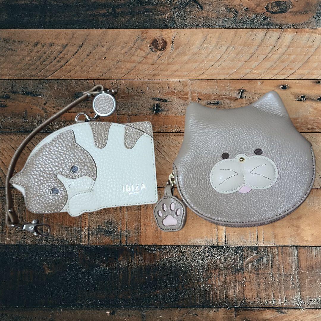IBIZA イビサ ネコモチーフ レザーケース パスケース 2点セット 猫
