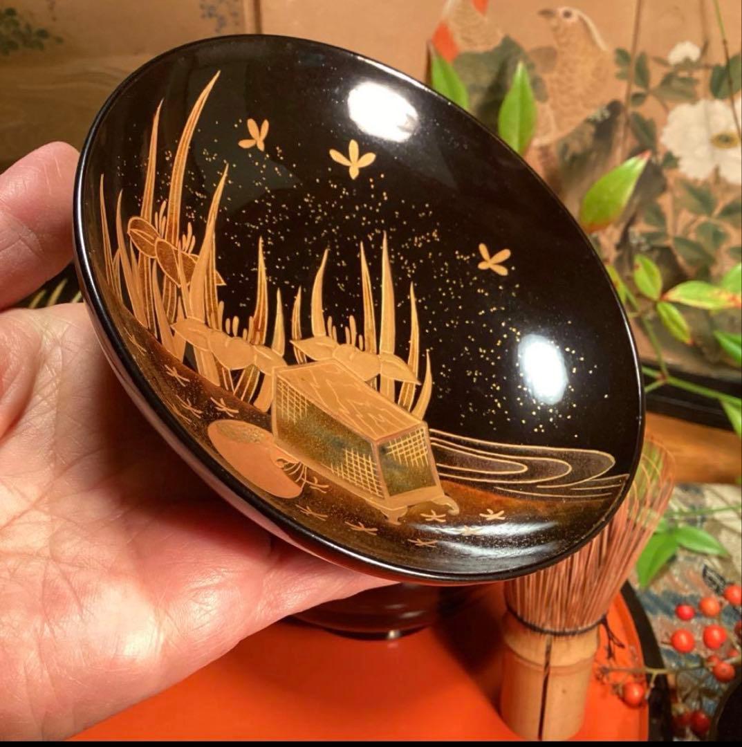 A1060 木製輪島塗　衝羽根に流水菖蒲　吸物椀　蒔絵　2客さくら❣️