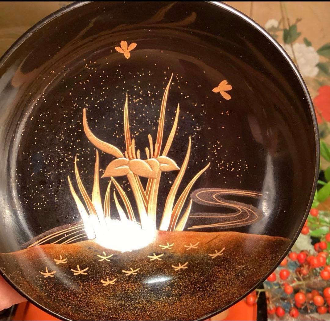 A1060 木製輪島塗　衝羽根に流水菖蒲　吸物椀　蒔絵　2客さくら❣️