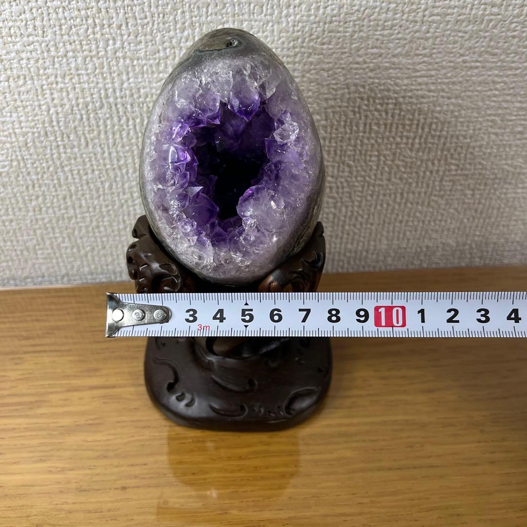 ★高品質★アメジストドーム　紫水晶★卵型置物 木製台座付き