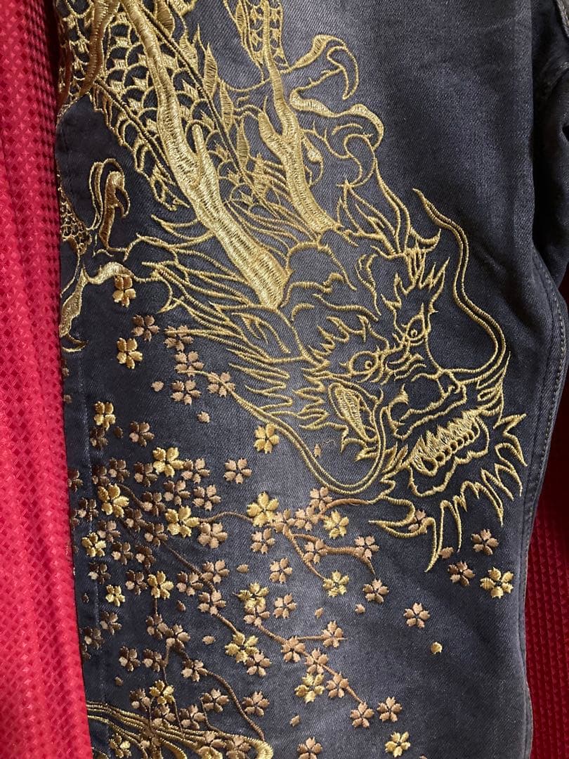 絡繰魂 流儀圧搾 プレミアムゴールド龍デニム 36インチ