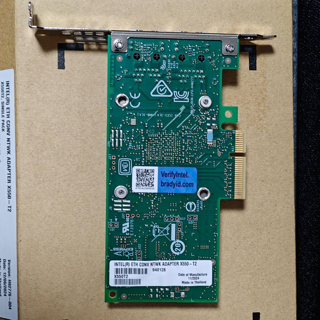 Intel純正 10GbE RJ45 2ポート LANカード X550-T2