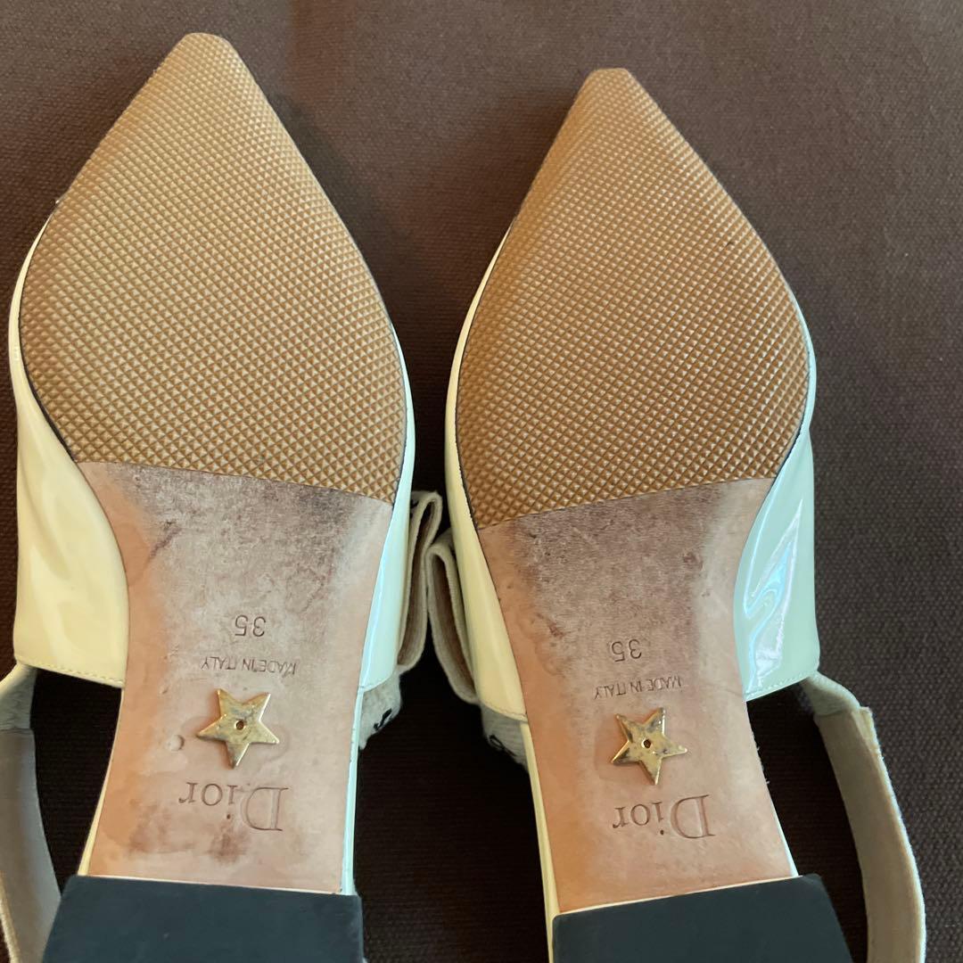 ペコ！ディオール　アイボリー スリングバック フラットシューズ