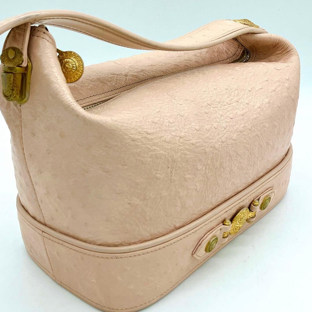 【GIANNI VERSACE】バニティバッグ　サンバースト　オーストリッチ型押