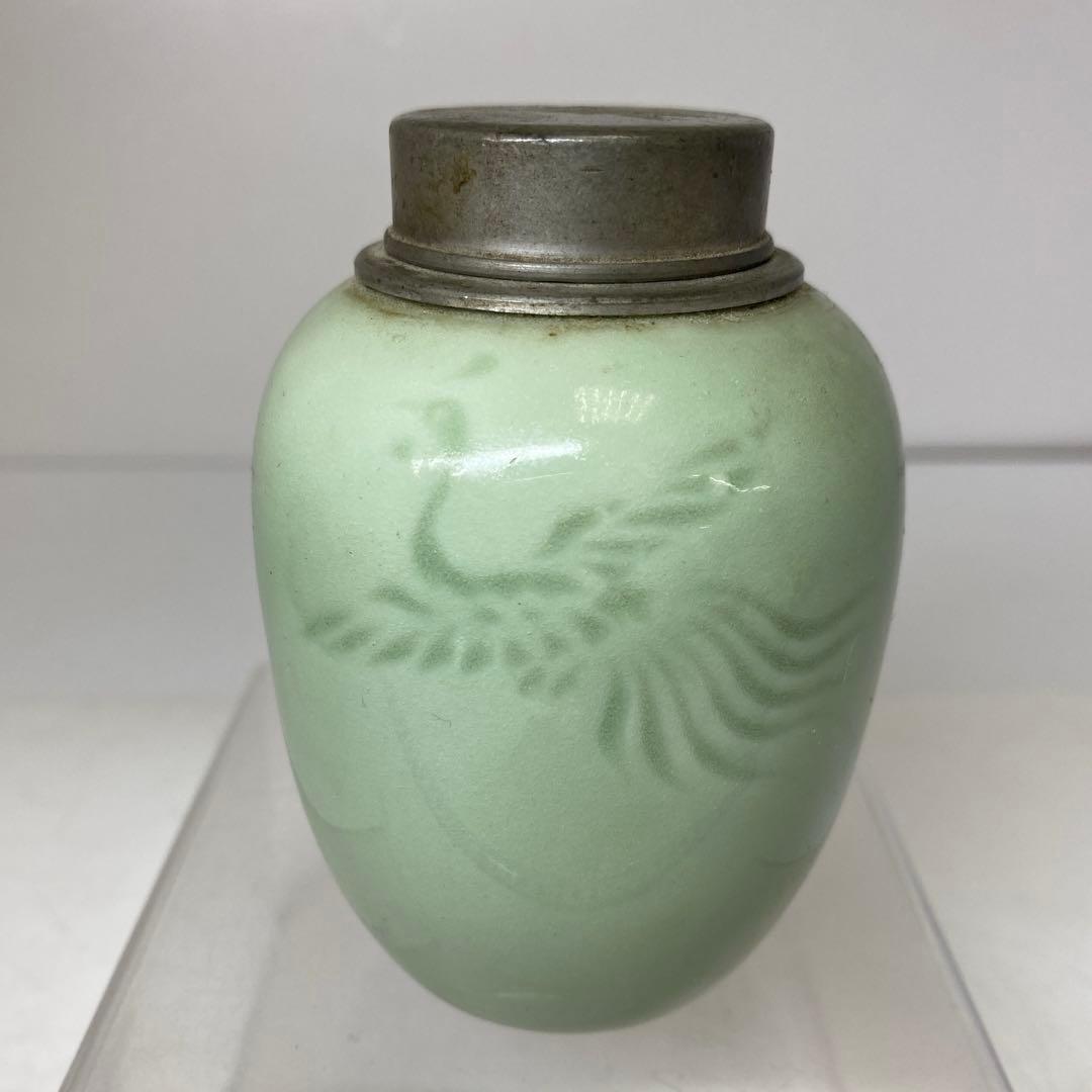 時代　青磁　錫蓋　茶壺　東さ8-0124①
