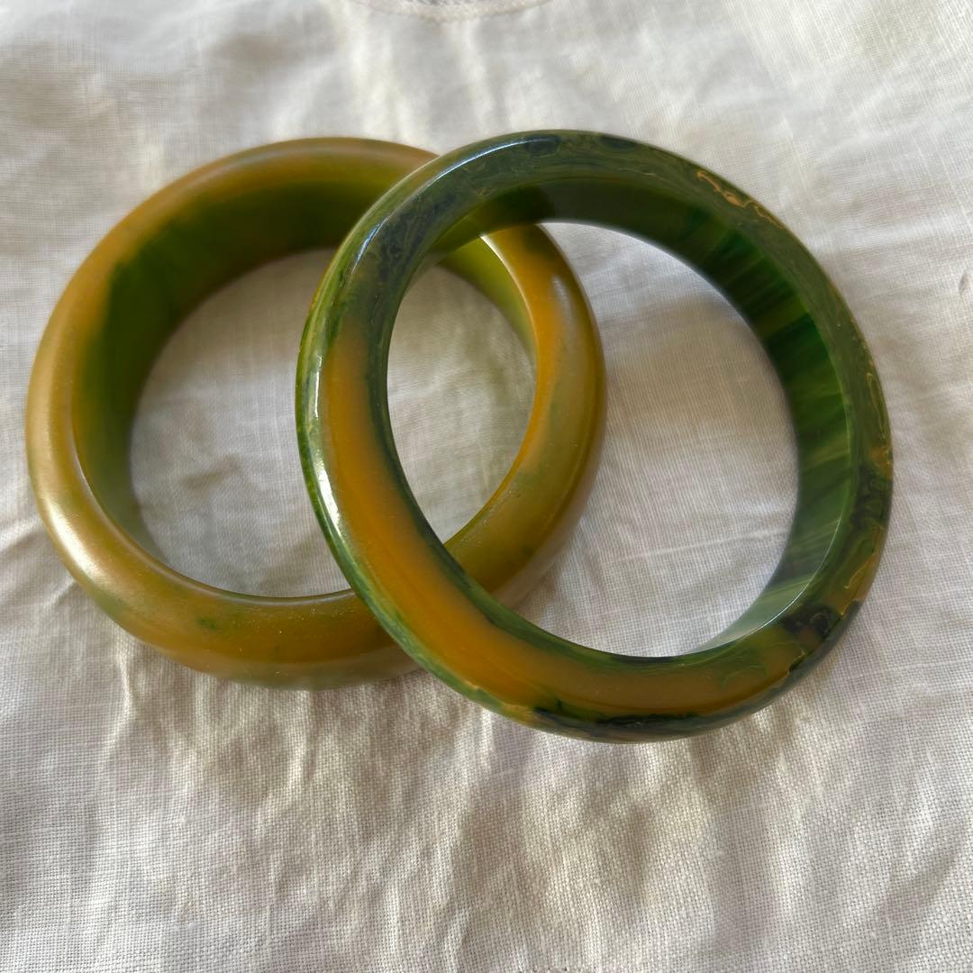 ビンテージ　ベークライト　グリーン系バングル2個セット