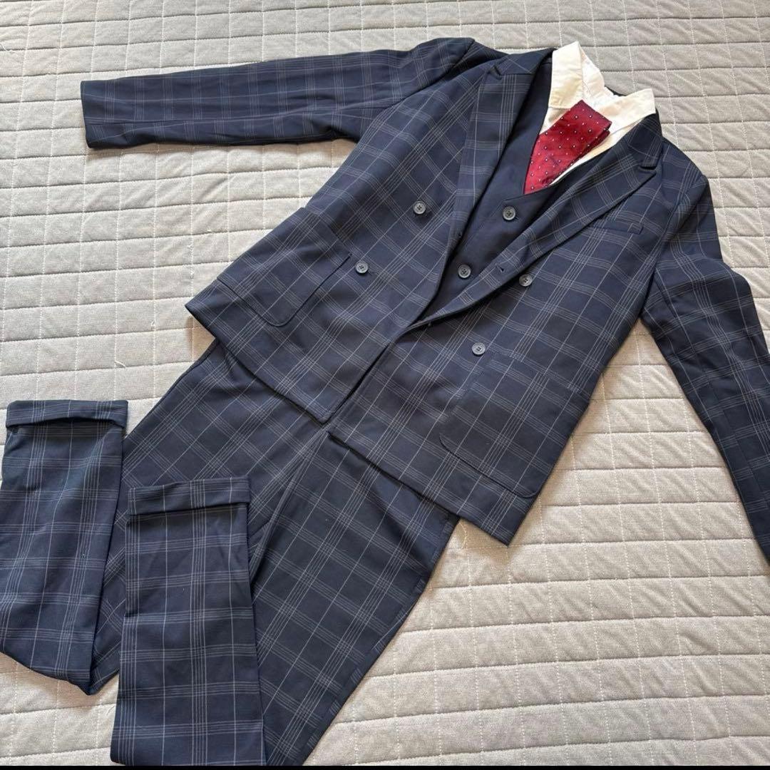 【人気商品】ZARA フルセット ネイビー チェック柄 スーツ キッズ 【美品】