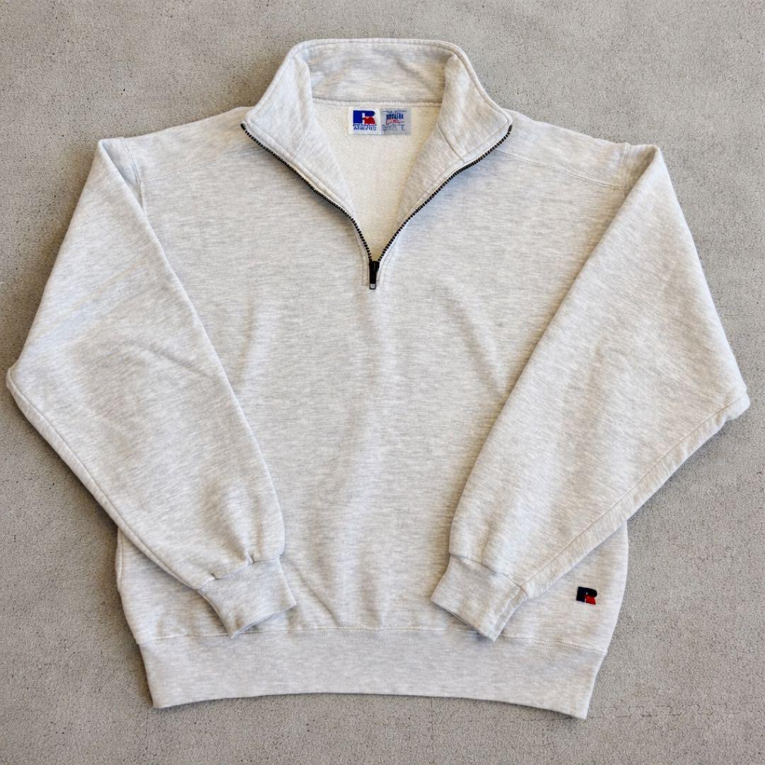 【美品】90s USA製 ラッセル アスレチック ハーフジップ スウェット L