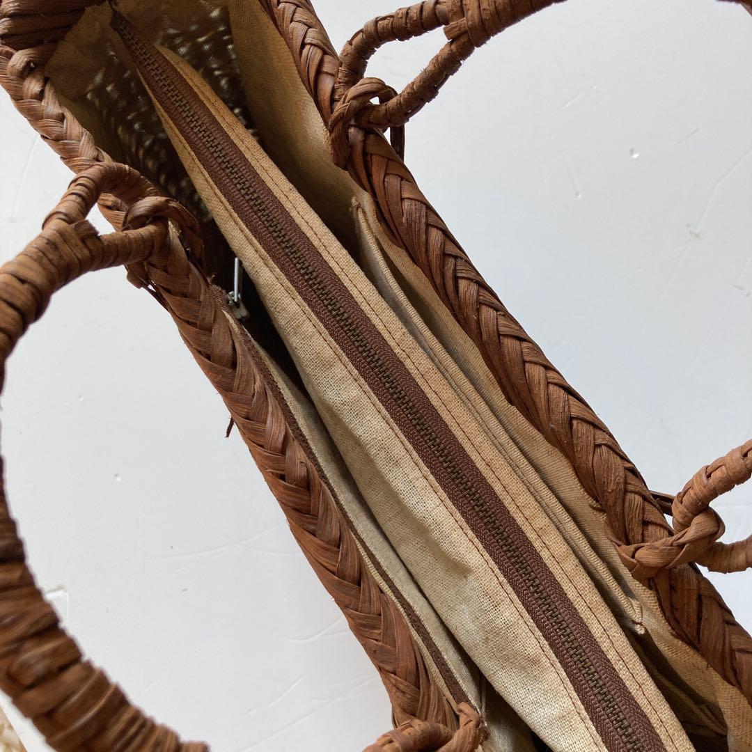 国産山葡萄　手作り　かごバッグ　網代編み　ファスナー内布付