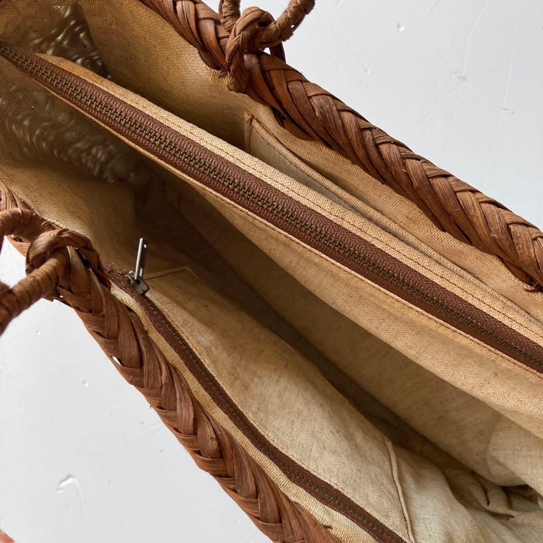 国産山葡萄　手作り　かごバッグ　網代編み　ファスナー内布付