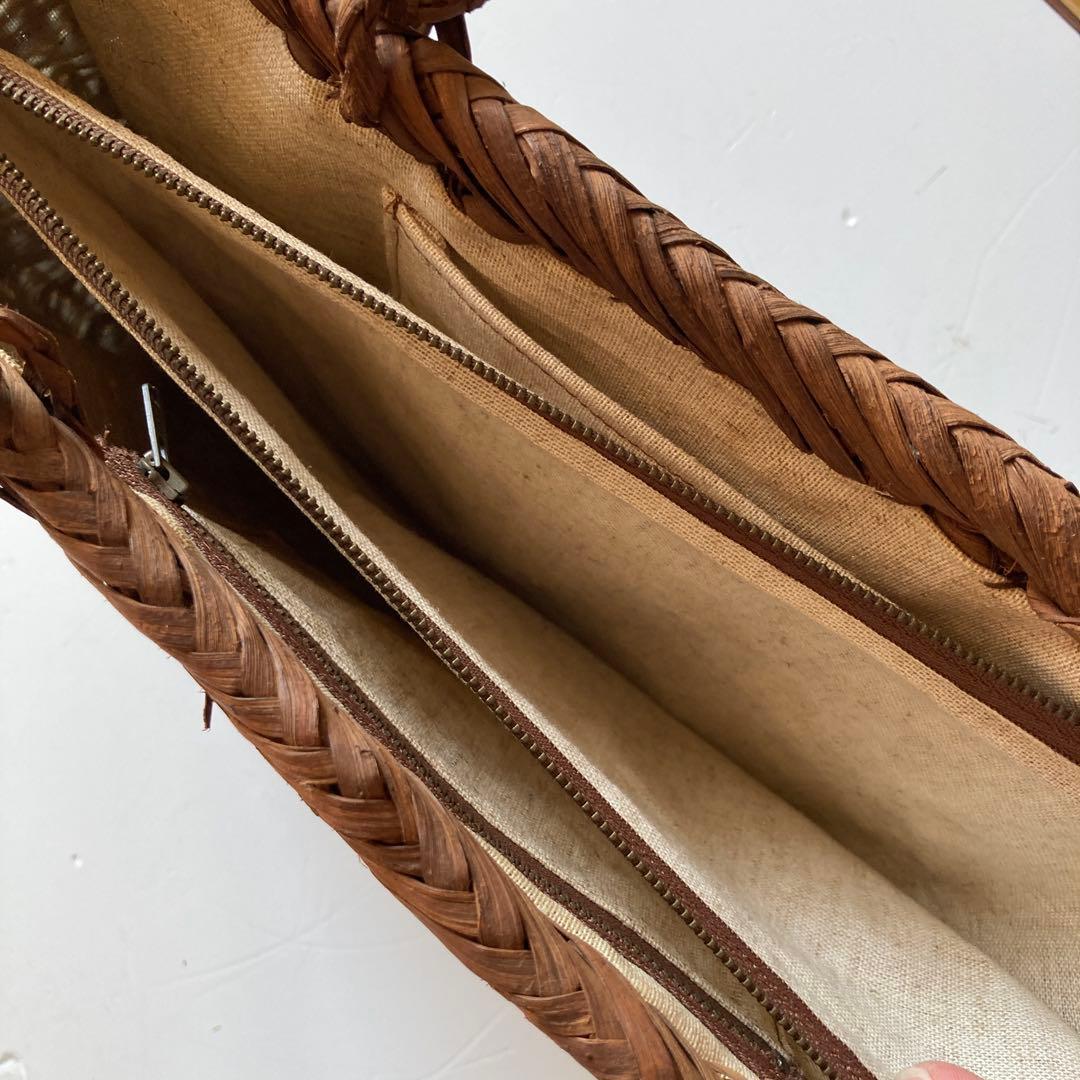 国産山葡萄　手作り　かごバッグ　網代編み　ファスナー内布付