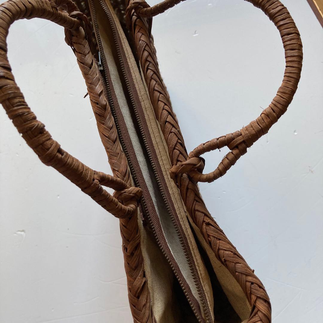 国産山葡萄　手作り　かごバッグ　網代編み　ファスナー内布付