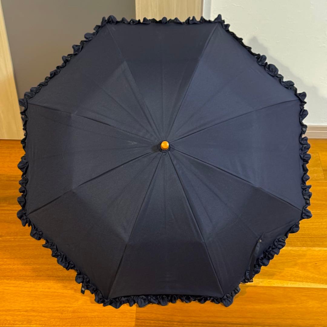 サンバリア100 折りたたみ日傘 2段折 フリル ネイビー