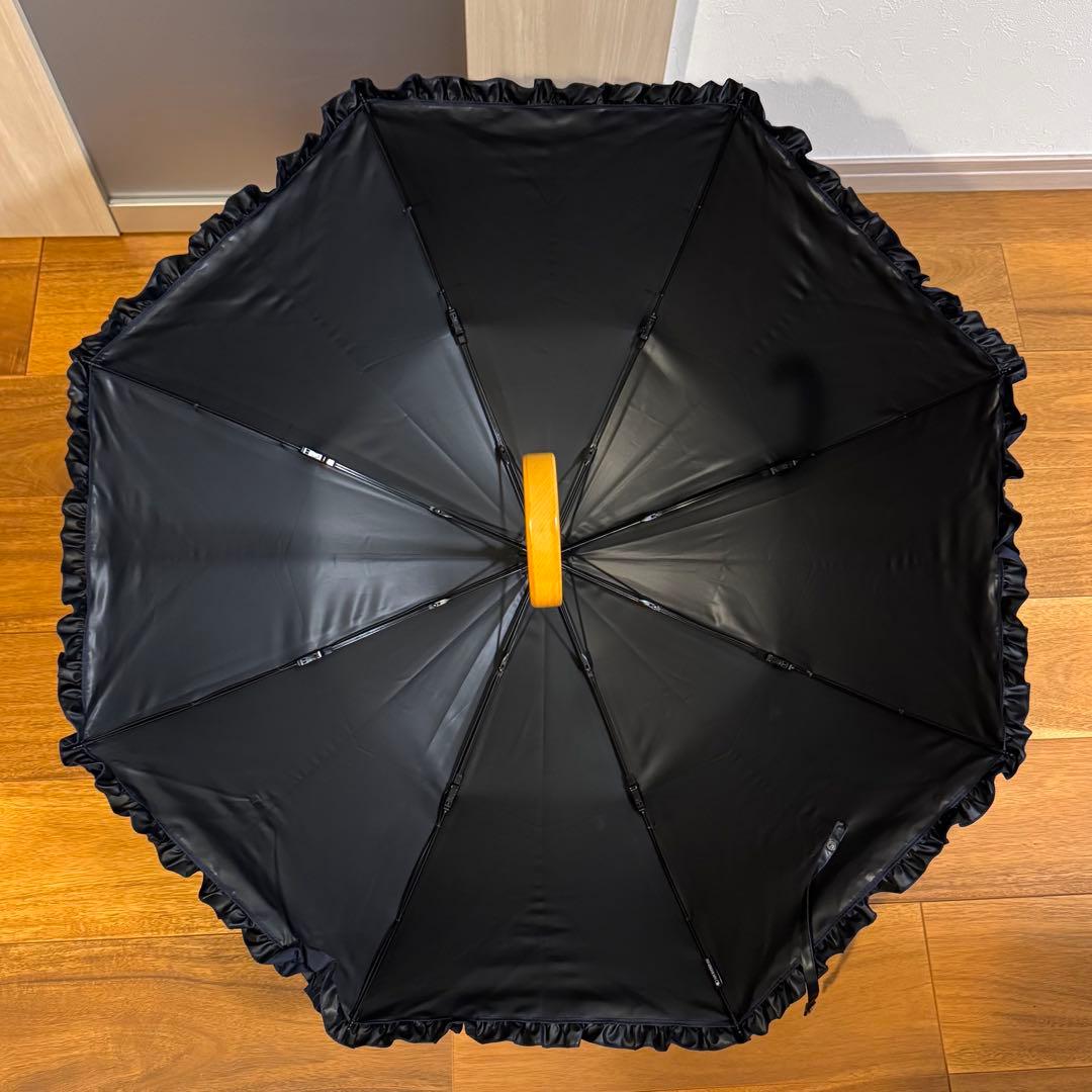 サンバリア100 折りたたみ日傘 2段折 フリル ネイビー