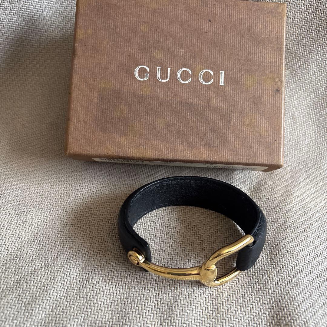 GUCCI ホースビット バングル ブレスレット ブラック× ゴールド金具