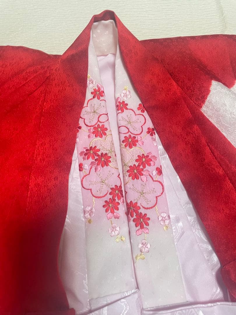 お宮参り　産着　掛け着　金駒刺繍　絞り　正絹　高級　半襟　七五三　女の子　長襦袢