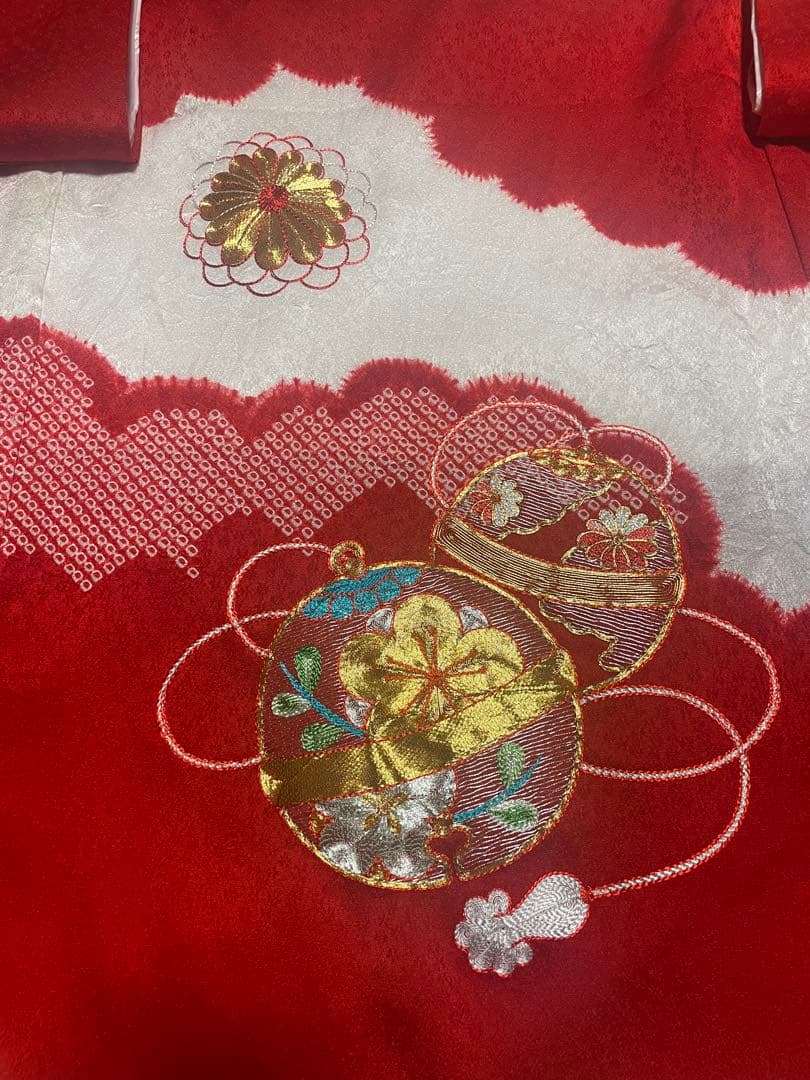 お宮参り　産着　掛け着　金駒刺繍　絞り　正絹　高級　半襟　七五三　女の子　長襦袢