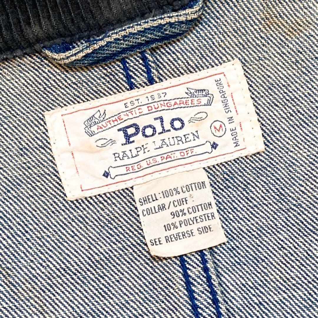 80s ポロ ラルフローレン デニムジャケット シンプル 青 M 1780