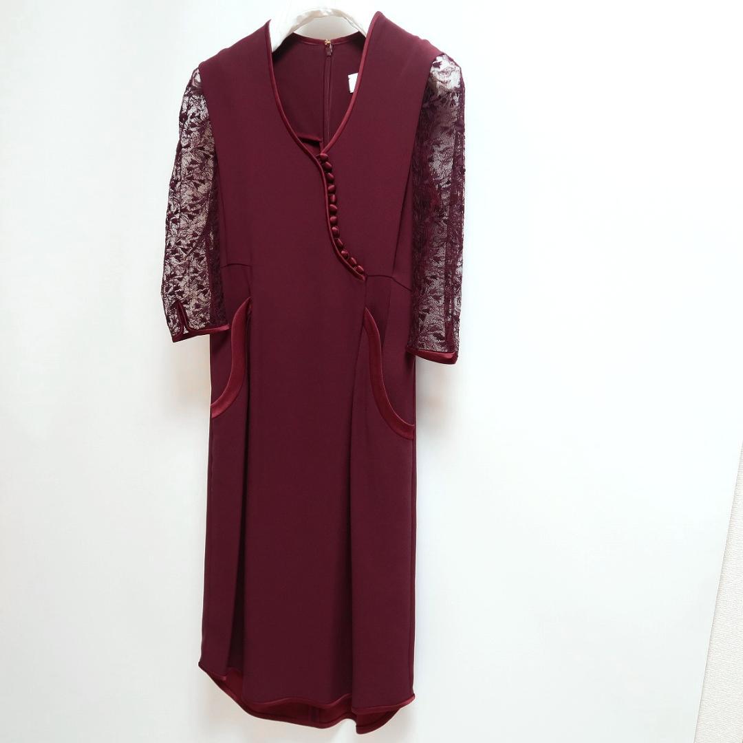 mame マメクロゴウチ ボタン ワンピース レース 七分袖