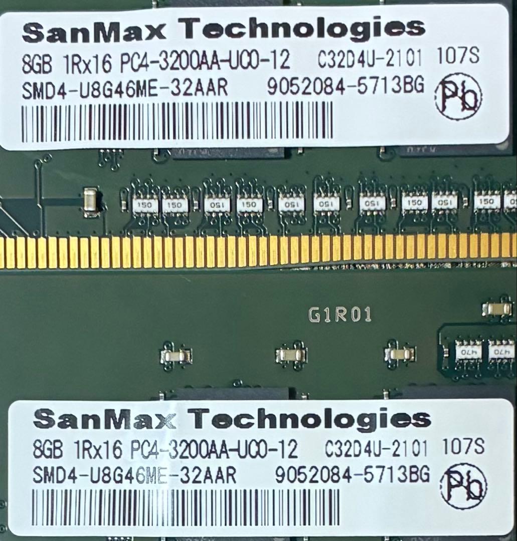 【中古】DDR4-3200 16GB(8GB×2枚) SanMax