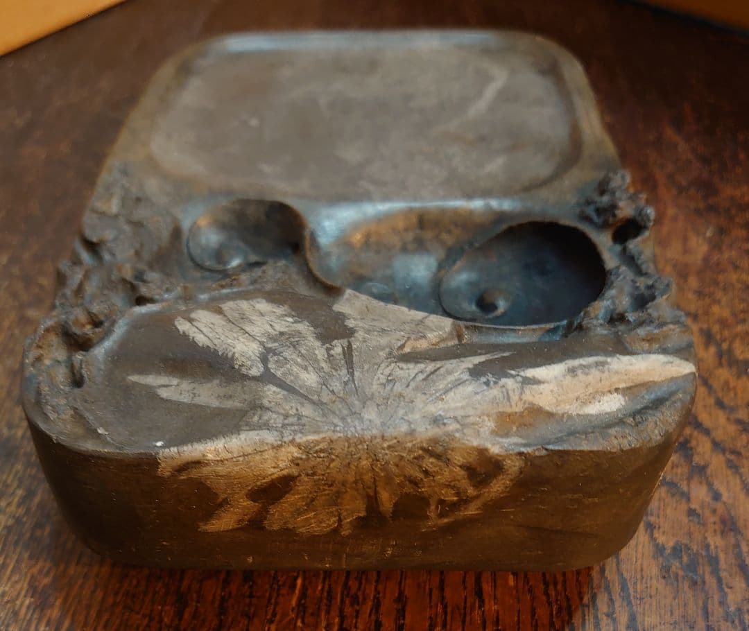 【文房具】書道具『中国 菊花石硯 天然石』縦18cm 横11cm 厚最大3.5