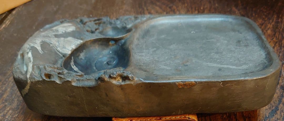 【文房具】書道具『中国 菊花石硯 天然石』縦18cm 横11cm 厚最大3.5