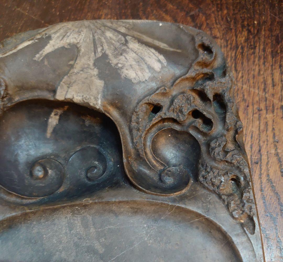 【文房具】書道具『中国 菊花石硯 天然石』縦18cm 横11cm 厚最大3.5