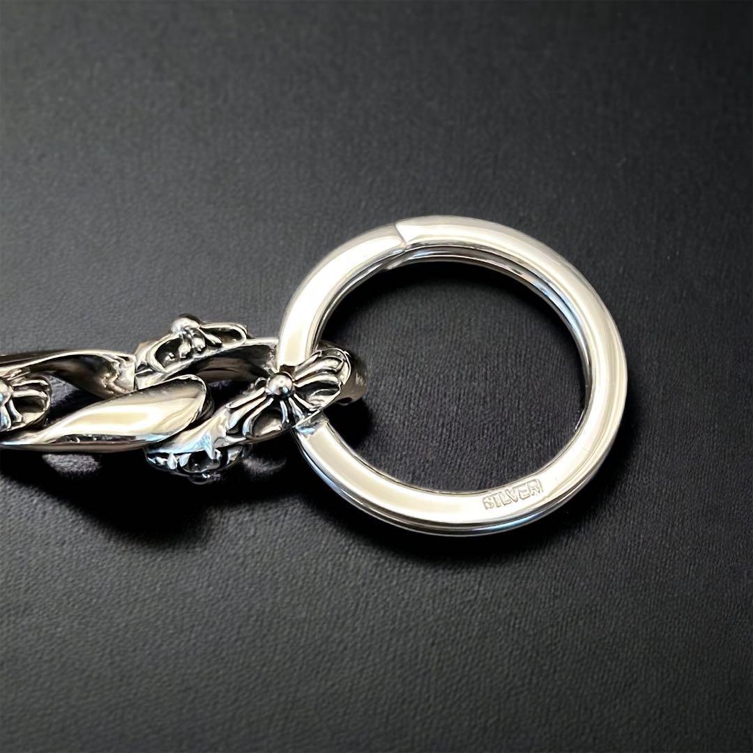 シルバー925 クロス フローラル キーチェーン キーホルダー キーリング 新品