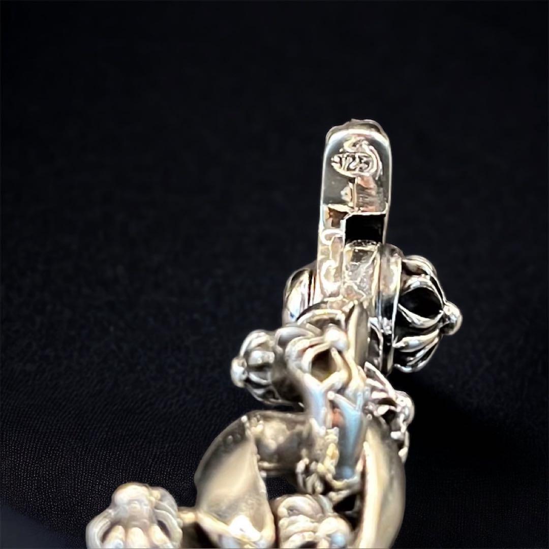 シルバー925 クロス フローラル キーチェーン キーホルダー キーリング 新品