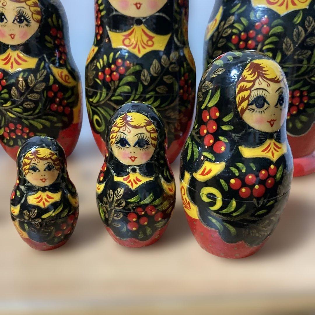 ロシア民芸品マトリョーシカ10個セット 手描き25センチ