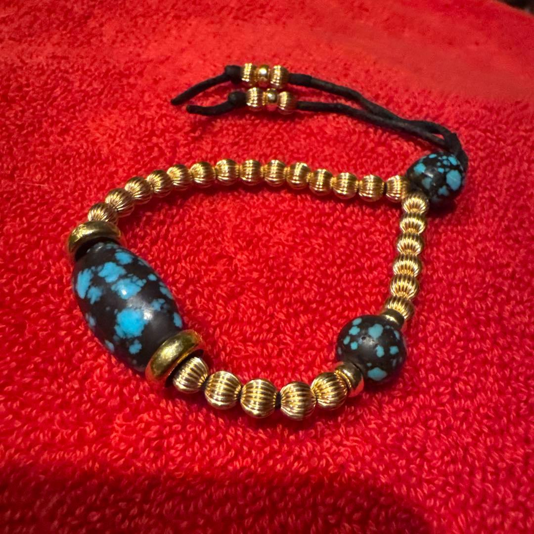 14金18金ビーズターコイズブレスレットK18K14Kナバホゴローズnavajo