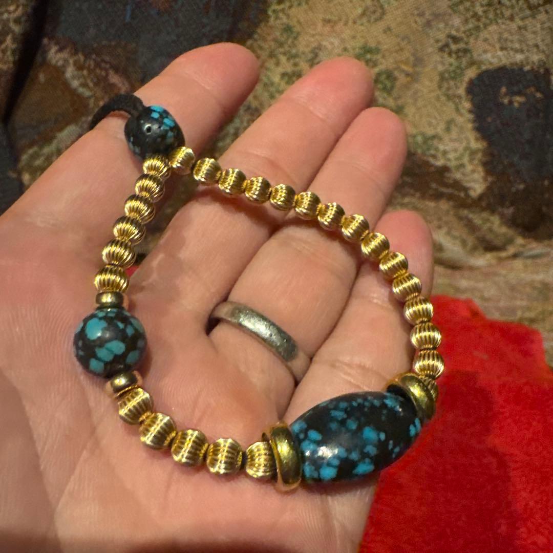 14金18金ビーズターコイズブレスレットK18K14Kナバホゴローズnavajo