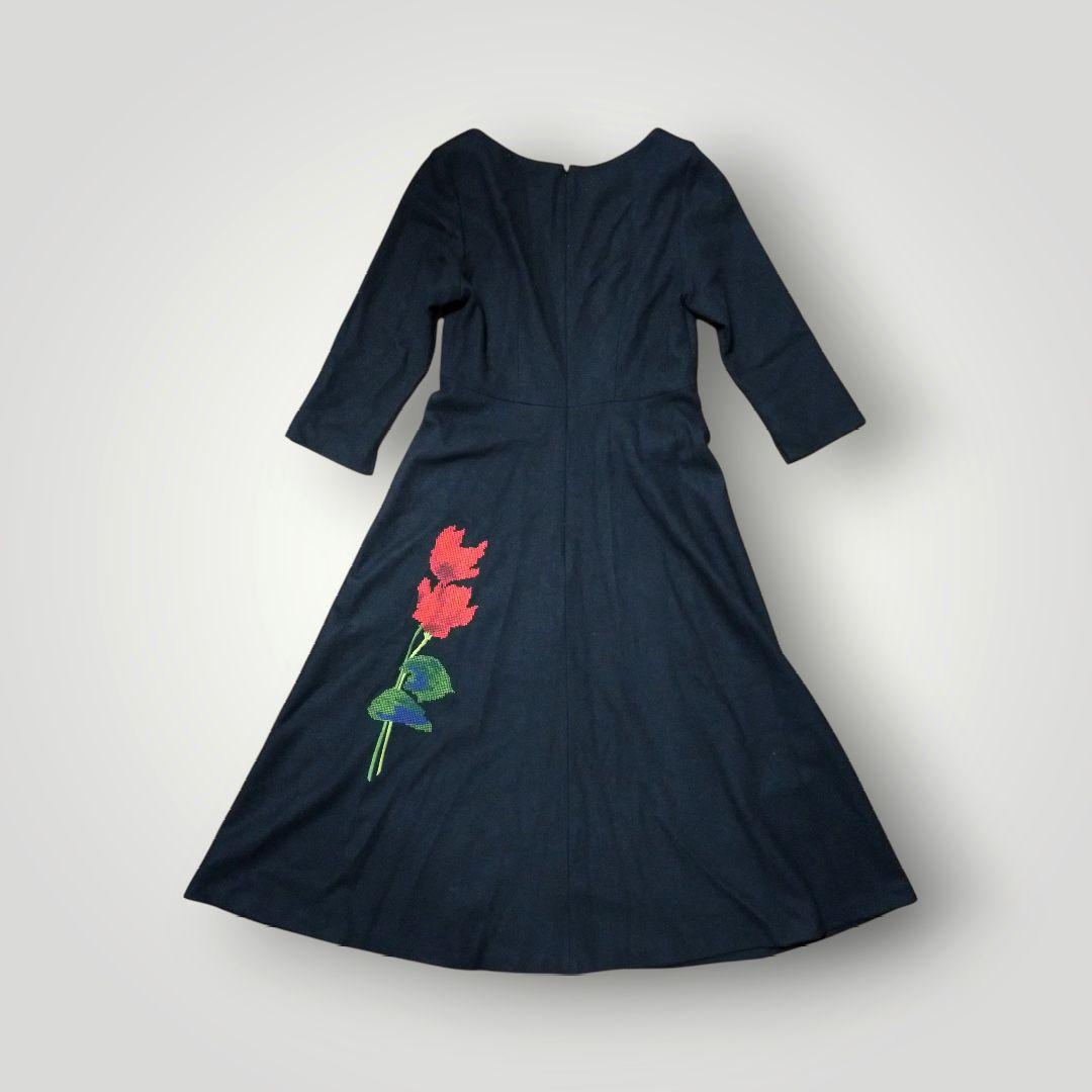 美品 Sybilla シビラ 花刺繍 ロングワンピース ウール素材 ブラック