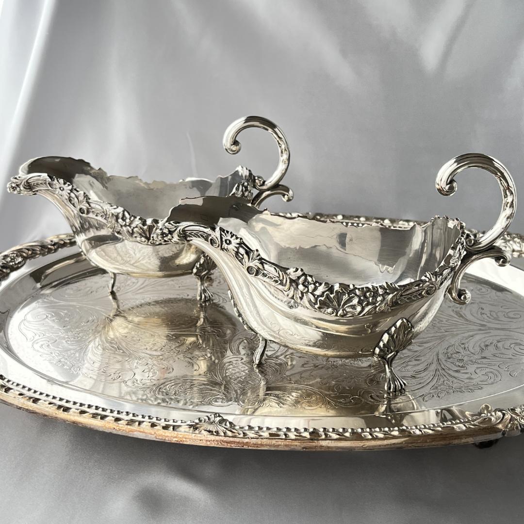 【英国】 ソースボート グレービーボート ペア【シルバープレート】