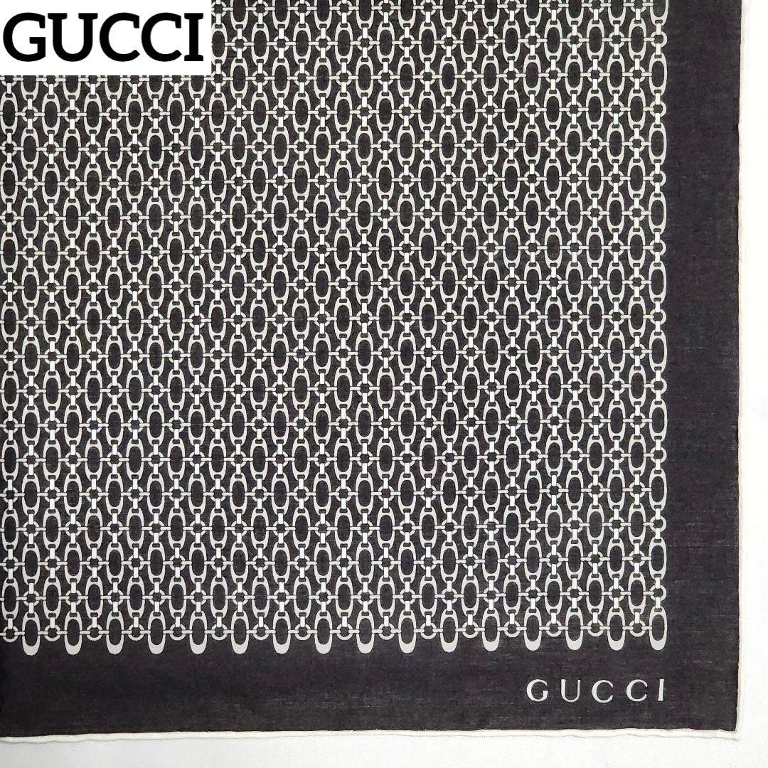 極美品 ★GUCCI★ ハンカチ メンズ チェーン 綿100％ ブラウン