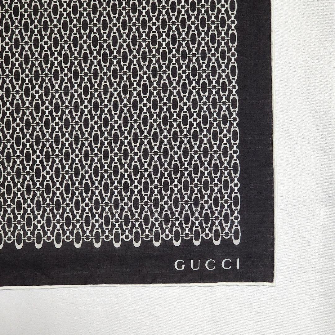 極美品 ★GUCCI★ ハンカチ メンズ チェーン 綿100％ ブラウン