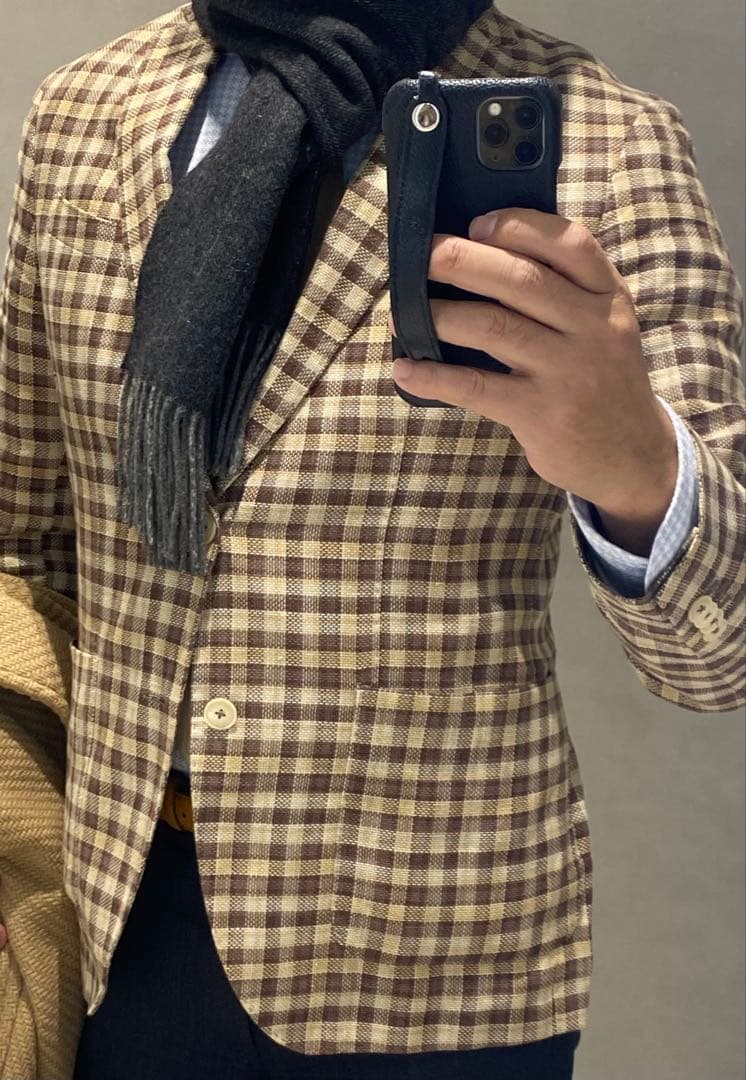 美品☆パオローニ　ジャケット　ベージュチェックカラー　ラルディーニ　タリアトーレ