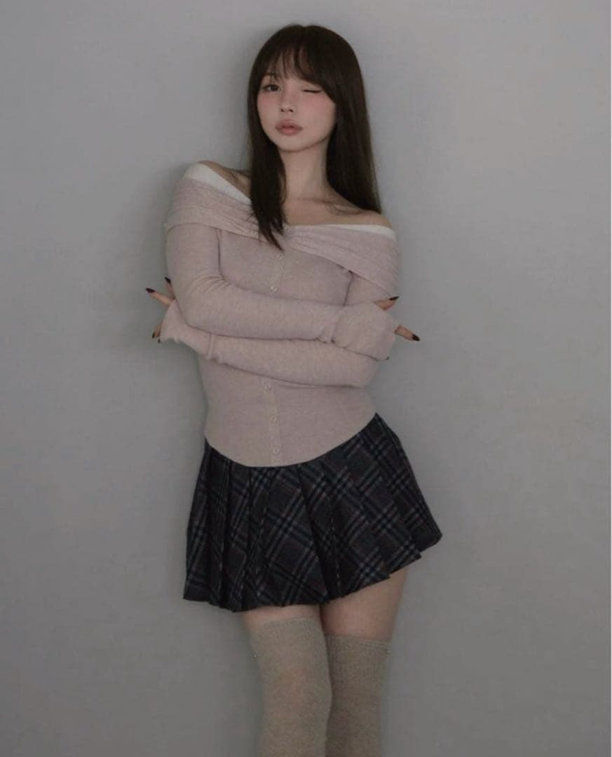 トップス andmary Shannon tulle knit tops pink