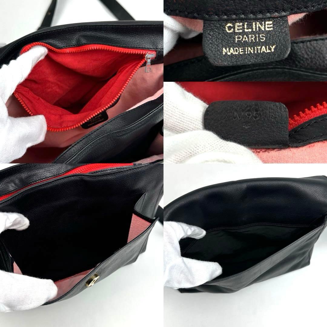 美品■セリーヌ ガンチーニ ショルダーバッグ サークルロゴ レザー ブラック系