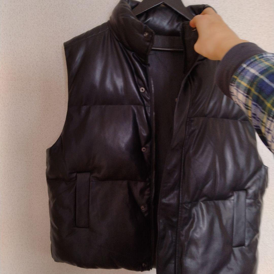 XLサイズ 黒 レザー重厚感ダウンベスト 新品未使用