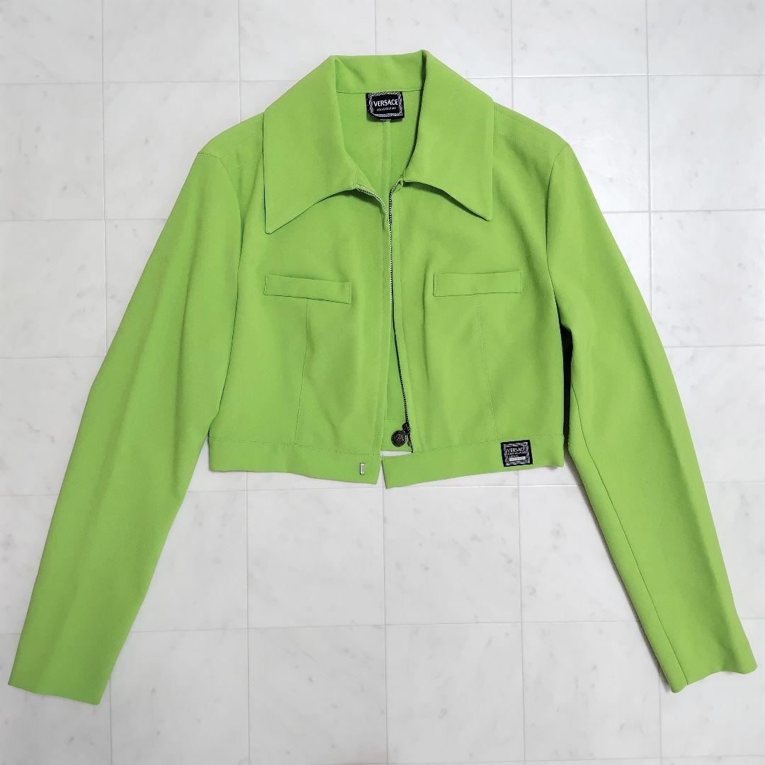 【VERSACE】ステンカラー ジャケット フロントファスナー 黄緑 ブランド