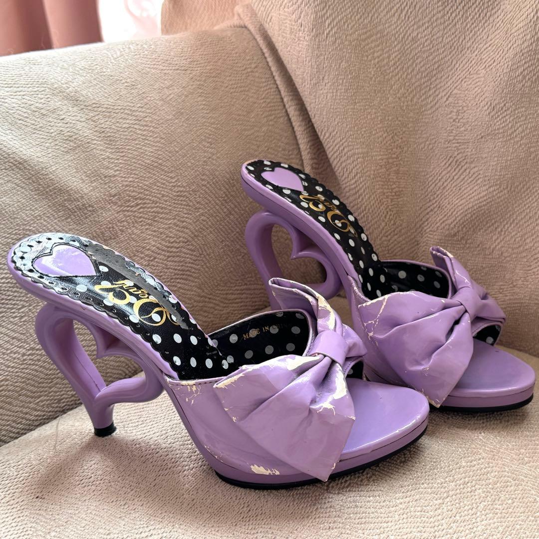 夢展望　deary パープル　リボン　ハート　ヒール　ミュール