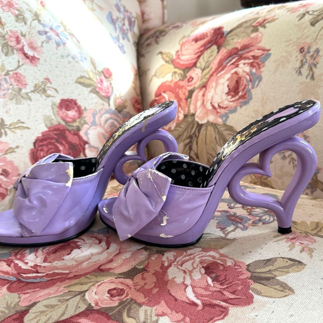 夢展望　deary パープル　リボン　ハート　ヒール　ミュール