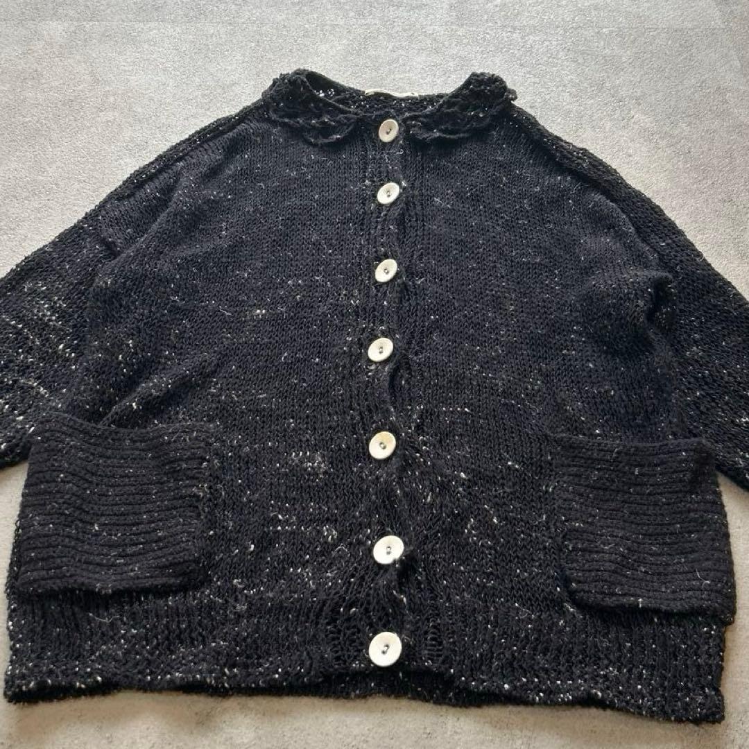 希少✨ ミナペルホネン 襟付 カーディガン リネン 天杢 編み地 ローゲージ