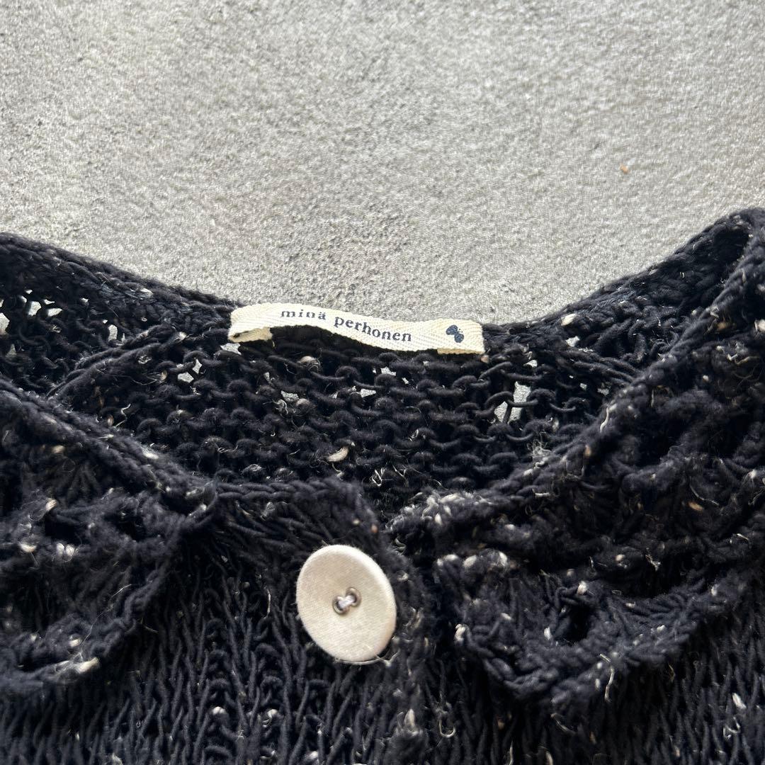 希少✨ ミナペルホネン 襟付 カーディガン リネン 天杢 編み地 ローゲージ