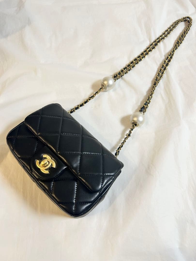 CHANEL ノベルティ ミニショルダーバッグ パールチェーン 黒