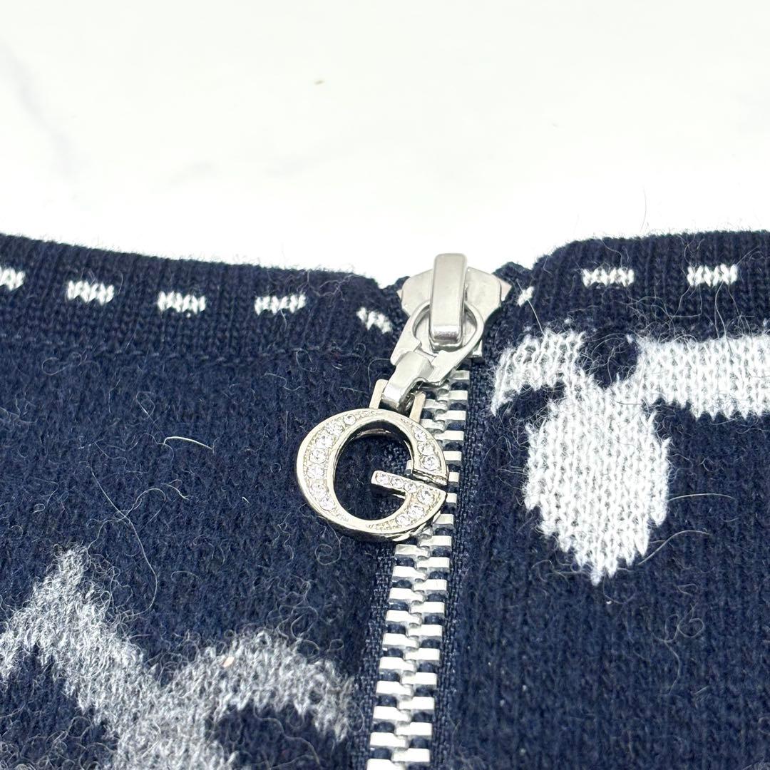 【大きいサイズ カシミヤ混】伊太利屋 モノグラム チュニック ラインストーン 紺