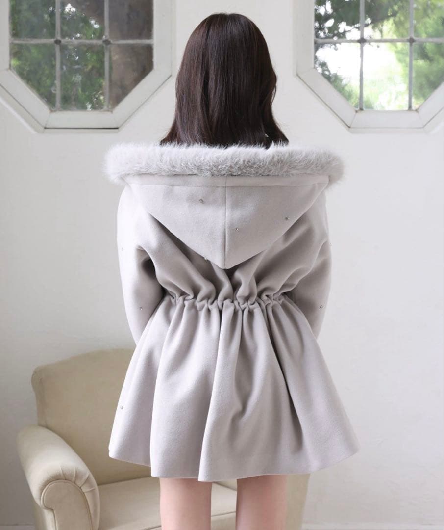 フードフェイクファービジューミドルコート